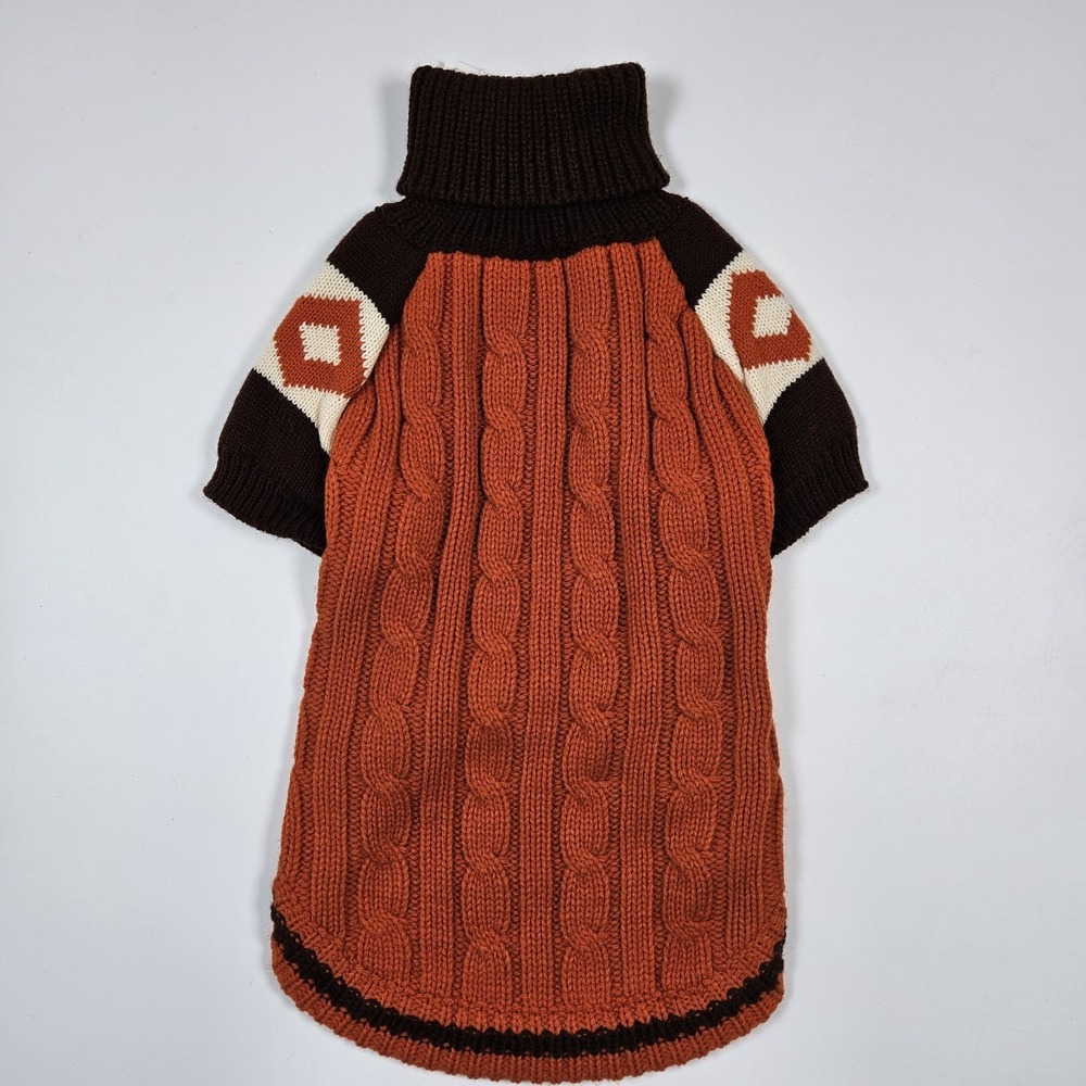 HIP DOGGIE Doggie‎ Styles Ski Lodge Dog Cable Knit Sweater XL Orange Brown NEW